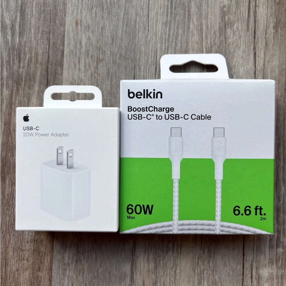 Apple 20W USB-C Power Adapter & Belkin USB-C To USB-C 2 Meter Charging Cable